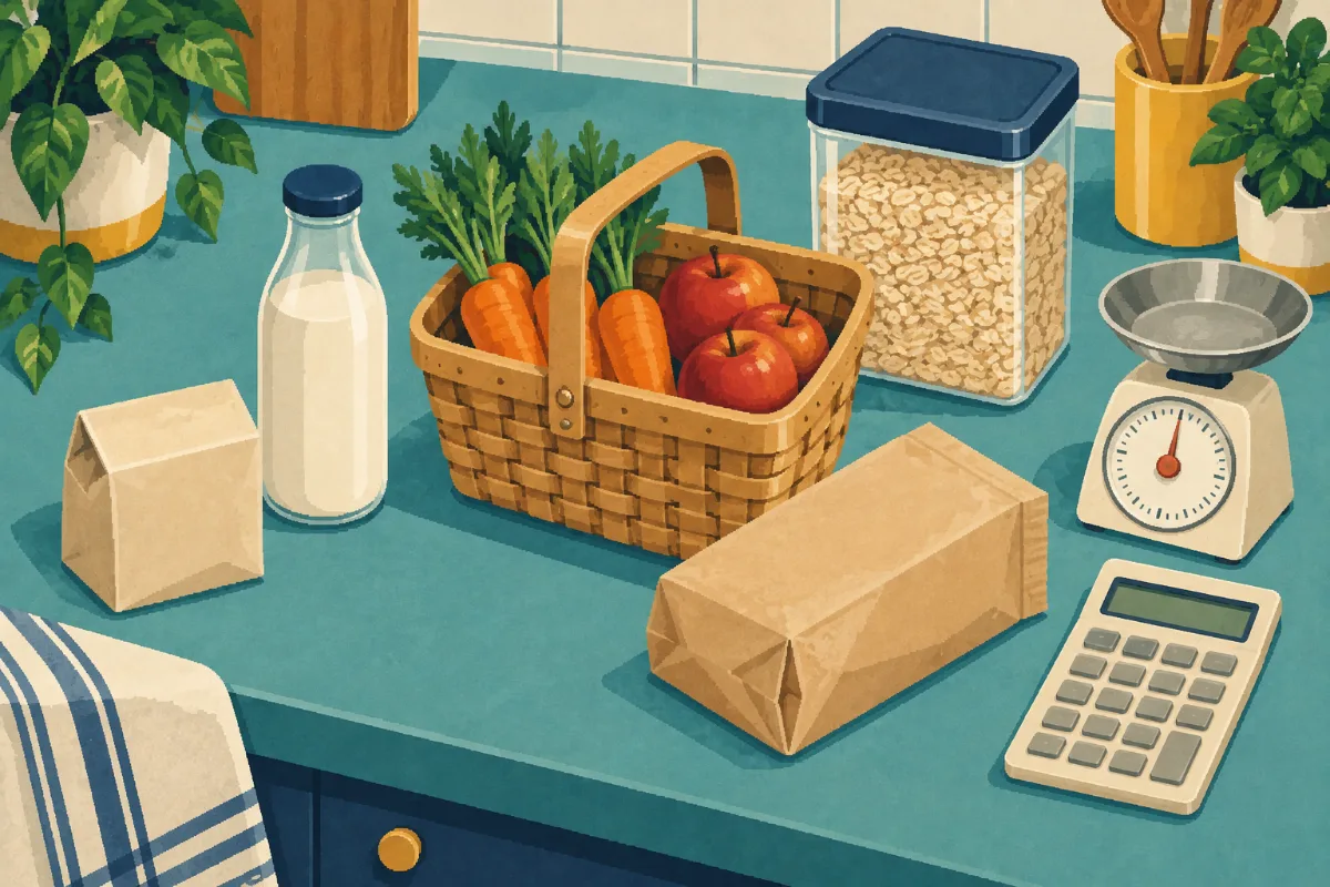 Conceptual illustration of comparing grocery costs.